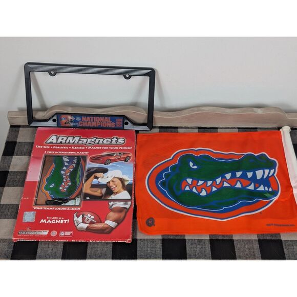 Florida Gators Car Arm Magnet & Flag/License Plate Cover/ New Decals - Picture 1 of 12
